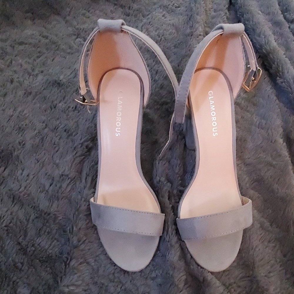 Glamorous Barely There Gray Block Heels